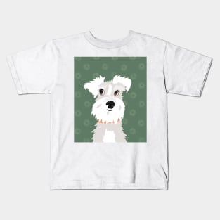 White Miniature Schnauzer Dog with Green Daisies Kids T-Shirt